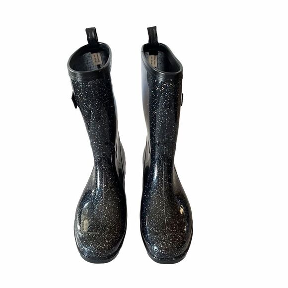 CAPELLI Womens Black Glitter Mid Calf Weatherproof Wellies Rain Boots US 6 - Picture 4 of 10